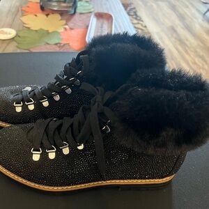 INC International Concepts Black Fur-Trimmed Boots